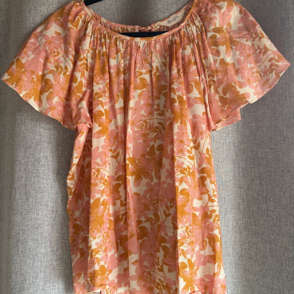 Candace Cameron Bure Floral Blouse in Pink and Orange